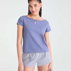 Seriously Soft Off-The-Shoulder Vintage Fit Tee - Cloudy Blue