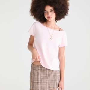 Seriously Soft Off-The-Shoulder Vintage Fit Tee - Mermaid Pink