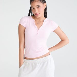 Buttery Soft Henley - Mermaid Pink