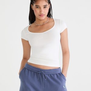 Buttery Soft Cinched Scoop-Neck Tee - Cream
