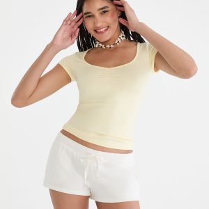Buttery Soft Cinched Scoop-Neck Tee - Gold Tensel