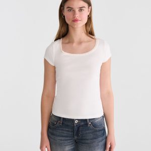 Seriously Soft Ribbon Lace Scoop Tee - Cream