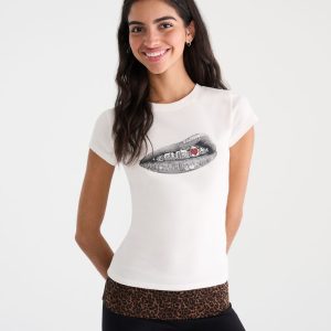 Déjà For Aero Rhinestone Heart Grill Graphic Baby Tee - Cream