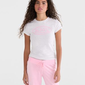 Von Dutch Leopard Print Graphic Baby Tee - Lightest Heather Grey