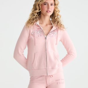 Aero New York Rhinestone Full-Zip Hoodie - Pink Magnolia