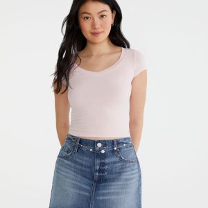 Seriously Soft Ribbed V-Neck Baby Tee - Peach Whip