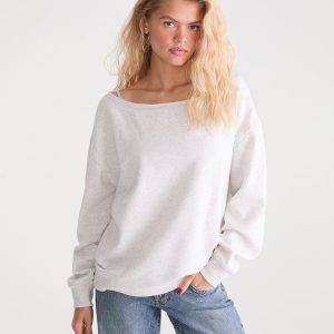 Cloud Soft Oversized Off-The-Shoulder Sweatshirt - Lightest Heather Grey