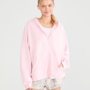Cloud Soft Oversized Full-Zip Hoodie - Mermaid Pink
