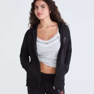 Cloud Soft Winged Heart Full-Zip Hoodie - Black