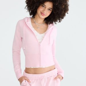 Cloud Soft Cropped Full-Zip Hoodie - Mermaid Pink