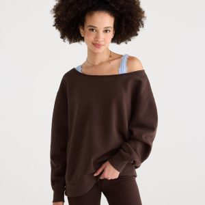 Cloud Soft Oversized Off-The-Shoulder Sweatshirt - Jaspe Muted Ebony