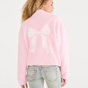 Bows Full-Zip Sherpa Fleece Jacket - Mermaid Pink
