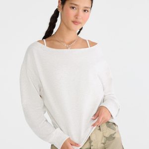 Cloud Soft Off-The-Shoulder Sweatshirt - Lightest Heather Grey