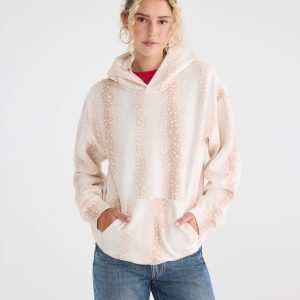 Cloud Soft Deer Print Oversized Pullover Hoodie - Cream