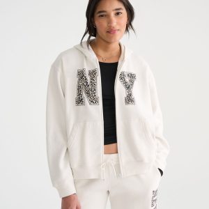 Déjà For Aero Leopard NY Oversized Full-Zip Hoodie - Cream