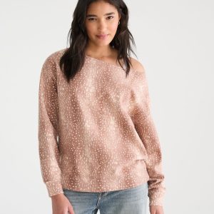 Déjà For Aero Deer Print Oversized Off-The-Shoulder Sweatshirt - Cream