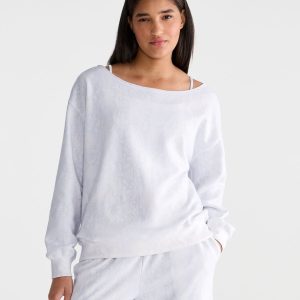 Cloud Soft Snake Print Oversized Off-The-Shoulder Sweatshirt - Cream