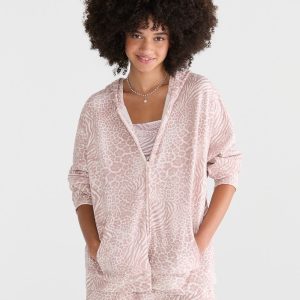 Cloud Soft Animal Print Oversized Full-Zip Hoodie - Cream