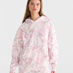 Cloud Soft Forest Camo Oversized Pullover Hoodie - Peach Whip
