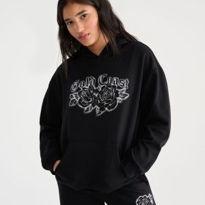Déjà For Aero Gold Coast Roses Oversized Pullover Hoodie - Black