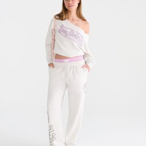 Von Dutch Logo Oversized Off-The-Shoulder Sweatshirt - Light Heather Grey