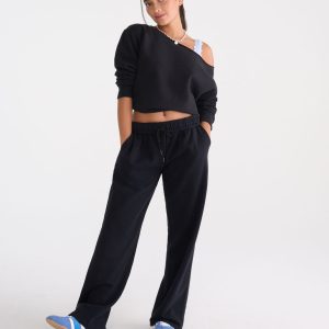 Cloud Soft Mid-Rise Straight Leg Sweatpants - Black Fox