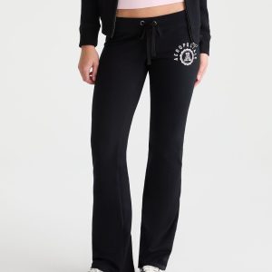Aeropostale Rhinestone Crest Fit & Flare Sweatpants - Black Fox