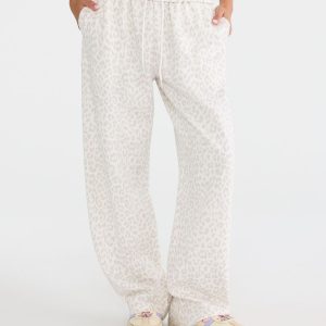 Cloud Soft Leopard Print Mid-Rise Straight Leg Sweatpants - Cream