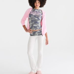 Von Dutch Camo Mid-Rise Fold-Over Bootcut Pants - Light Heather Grey