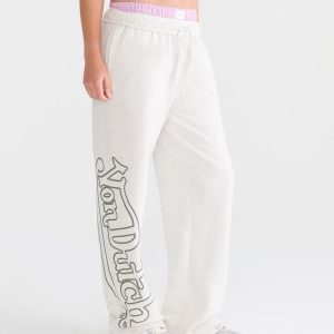 Von Dutch Large Logo Mid-Rise Straight Leg Sweatpants - Light Heather Grey