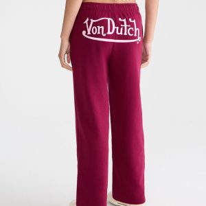 Von Dutch Logo Mid-Rise Straight Leg Sweatpants - Deep Claret