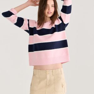 Big Stripe Crew Sweater - Mermaid Pink