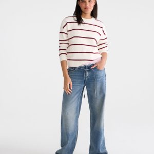 Striped Cozy Crew Sweater - Cream