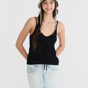 Babydoll Sweater V-Neck Tank Top - Black Fox