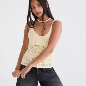 Babydoll Sweater V-Neck Tank Top - Gold Tensel