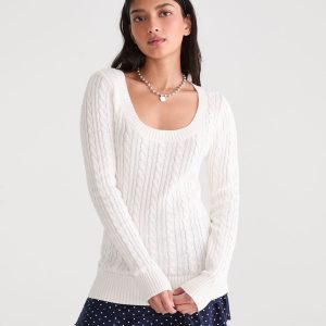 Cable Scoop-Neck Sweater - Cream