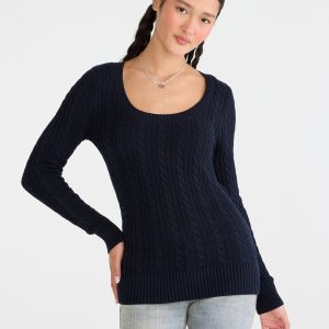 Cable Scoop-Neck Sweater - Cadet Navy