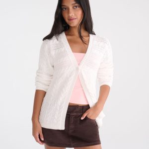 Babydoll One-Button Cable Cardigan - Cream