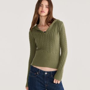 Cable High-Rib Hooded Sweater - Everglade Olive