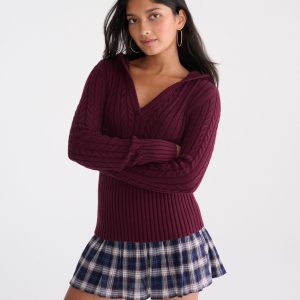 Cable High-Rib Hooded Sweater - Bloomsberry