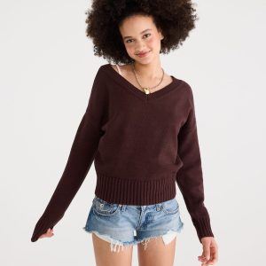 Slouchy V-Neck Sweater - Jaspe Muted Ebony