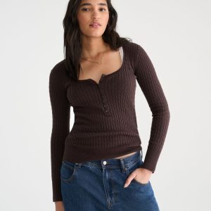Déjà For Aero Long Sleeve Cable Henley - Jaspe Muted Ebony