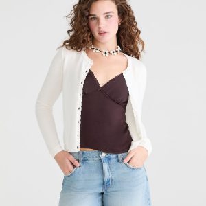 Scalloped Crew Cardigan - Cream