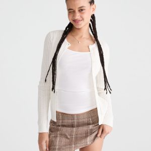 Ribbed Crew Cardigan - Cream