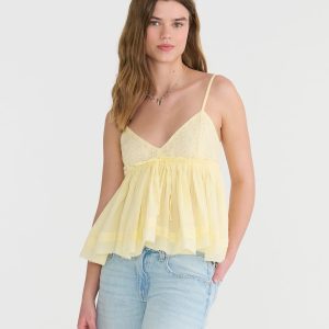 Crocheted V-Neck Babydoll Top - Gold Tensel