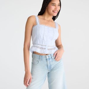 Floral Lace Peplum Crop Top - Skysail Blue