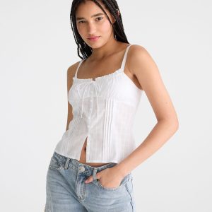 Pintuck Button-Front Tank - Bleach
