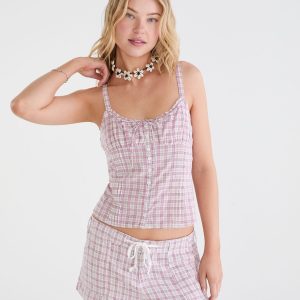 Plaid Pintuck Button-Front Tank Top - Ethereal White