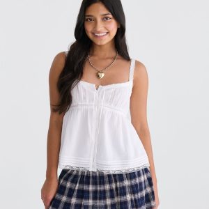 Lace Button-Front Square-Neck Cami - Bleach