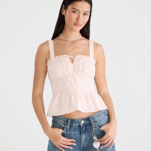 Lace Inset Square-Neck Tank Top - Pearl